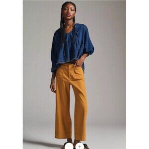 Pilcro Chambray Peasant Blouse Denim Top | Indigo Chambray Blouse | Fall